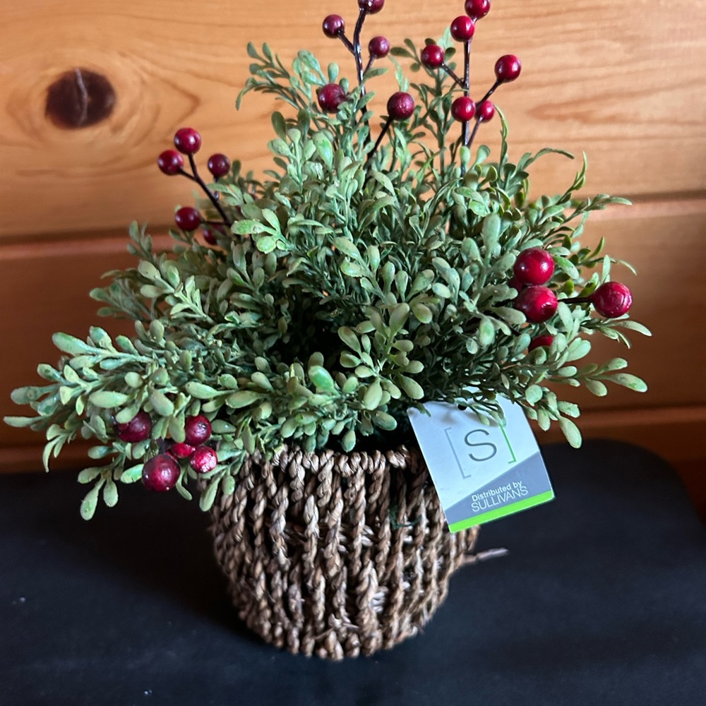Artificial Basket with Greens and Berries